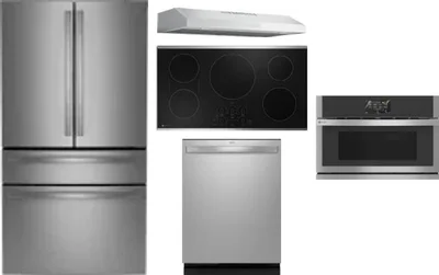 5 Piece Package Includes Refrigerator, Cooktop, Wall Oven, Hood And Dishwasher